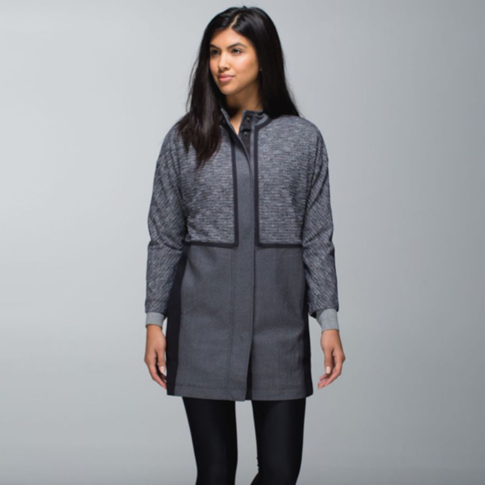 Lululemon Cocoon Car Coat Womens Extra Small Black Gray Long Athletic Casual